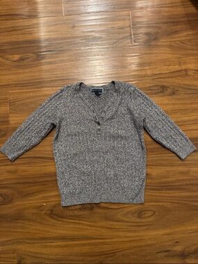 Karen Scott Gray Marled V-Neck Sweater with Button Placket